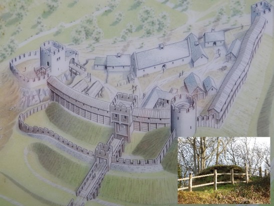 Nevern Castle as it was and as it stands today.